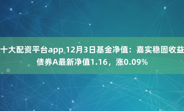 十大配资平台app 12月3日基金净值：嘉实稳固收益债券A最新净值1.16，涨0.09%