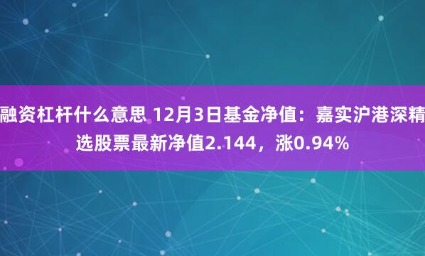 融资杠杆什么意思 12月3日基金净值：嘉实沪港深精选股票最新净值2.144，涨0.94%