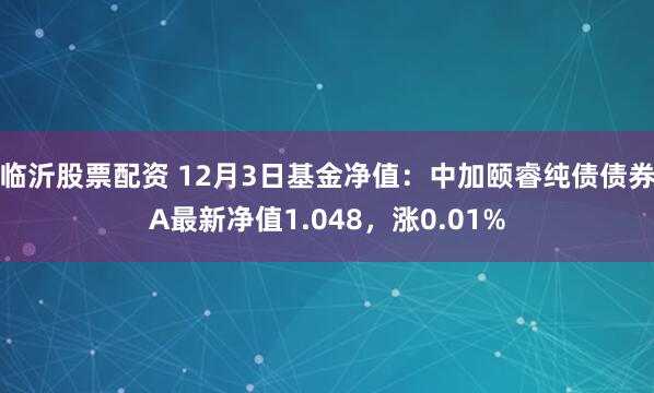 临沂股票配资 12月3日基金净值：中加颐睿纯债债券A最新净值1.048，涨0.01%