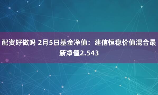 配资好做吗 2月5日基金净值：建信恒稳价值混合最新净值2.543