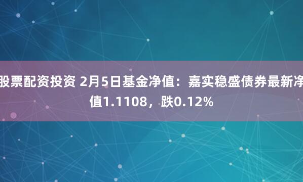 股票配资投资 2月5日基金净值：嘉实稳盛债券最新净值1.1108，跌0.12%