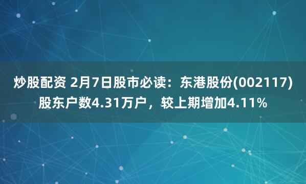 炒股配资 2月7日股市必读：东港股份(002117)股东户数4.31万户，较上期增加4.11%